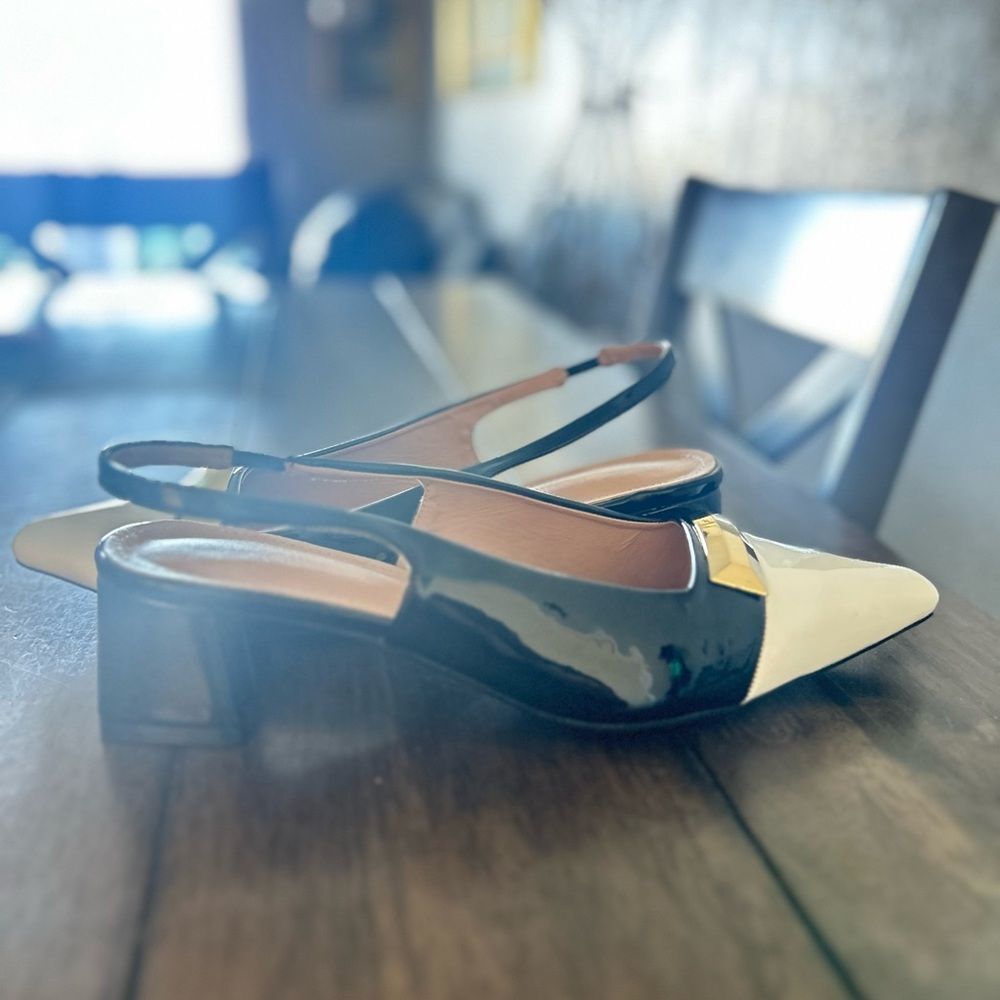 Women’s Black & White Patent Slingback Block Heel Shoes Size 41 - Picture 4 of 8